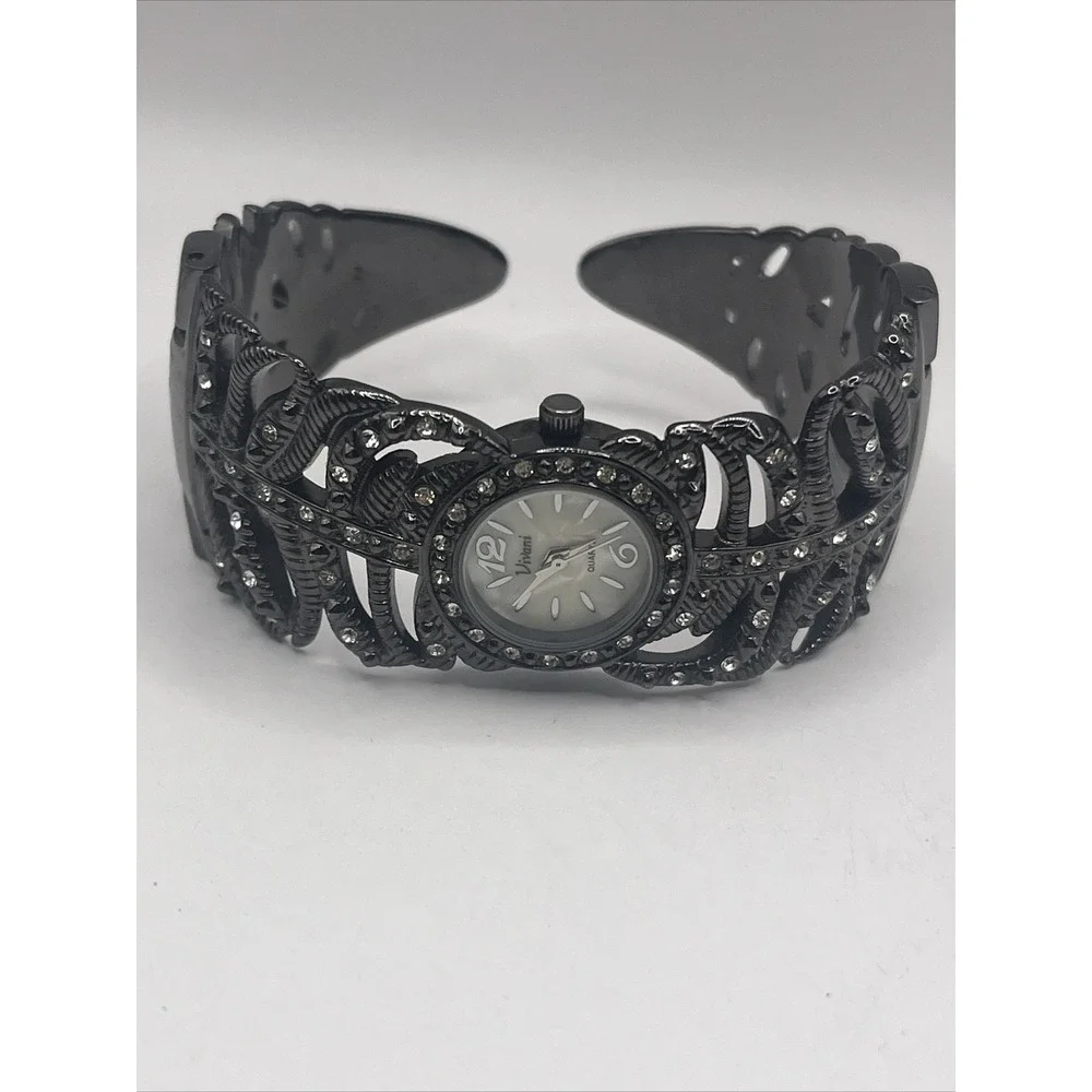 Vivani MOP Dial Silver Tone Hinge Bangle Bracelet Band Watch- New‎ Battery